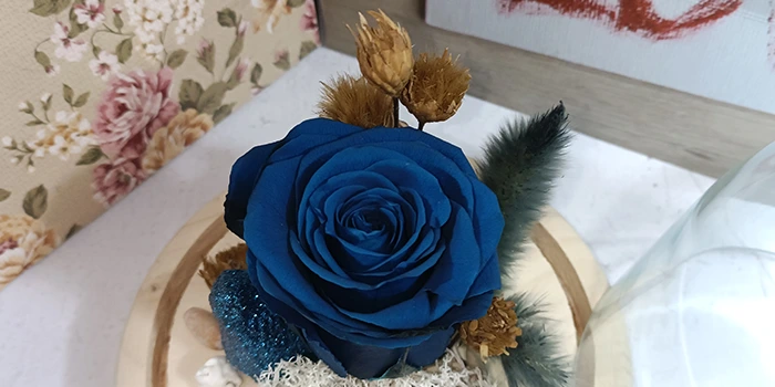 گل رز جاودان آبی با پایه چوبی