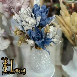 گلدان گل مصنوعی لاکچری آبی نقره‌ای